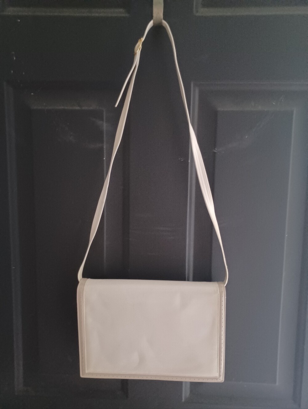 Bruno Magli Vintage Cream Leather Clutch With Long Crossbody Shoulder Strap